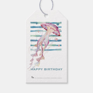 Étiquettes-cadeau Joyeux anniversaire, Cool JellyFish Seashore Tags