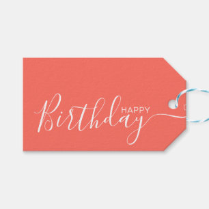 Étiquettes-cadeau Joyeux Anniversaire Coral Blanc Moderne