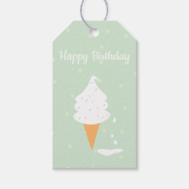 Étiquettes-cadeau Joyeux Anniversaire Crème glacée Cone Saupoudrer P (Devant)