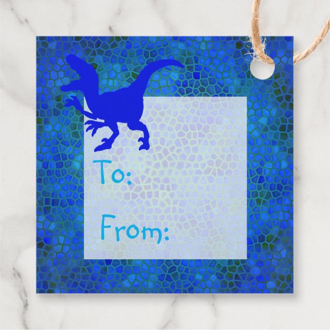 Étiquettes Cadeau Joyeux anniversaire Dinosaure Bleu Caché (Dos)