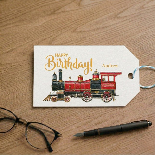 Étiquettes-cadeau Joyeux anniversaire du train rouge (Red Train Happy Birthday Gift Tags)