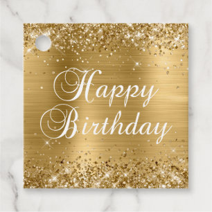 Étiquettes Cadeau Joyeux Anniversaire en feuille d'or scintillant