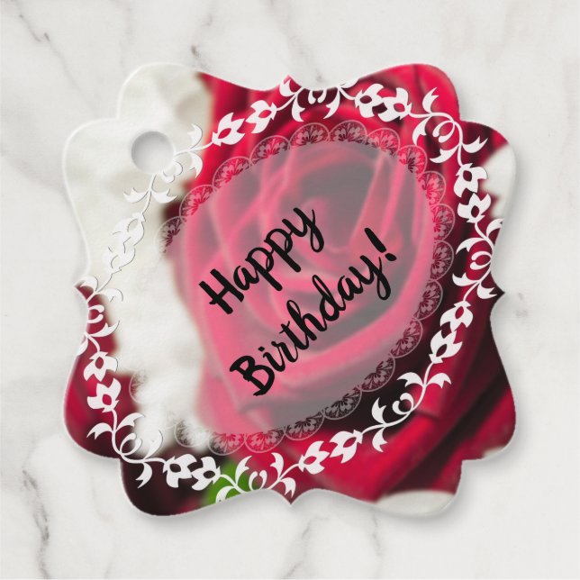 Étiquettes Cadeau Joyeux anniversaire! Fleurs, rose (Devant)