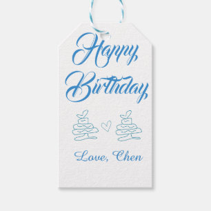 Étiquettes-cadeau joyeux anniversaire gâteau bleu cœur nom amour pas