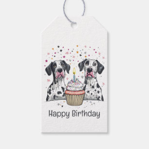 Étiquettes-cadeau Joyeux anniversaire Great Dane Dogs Cupcake