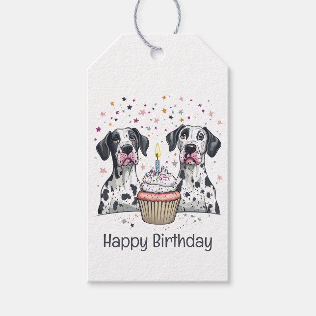 Étiquettes-cadeau Joyeux anniversaire Great Dane Dogs Cupcake (Devant)
