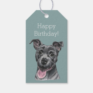 Étiquettes-cadeau Joyeux anniversaire gris de chien de pitbull