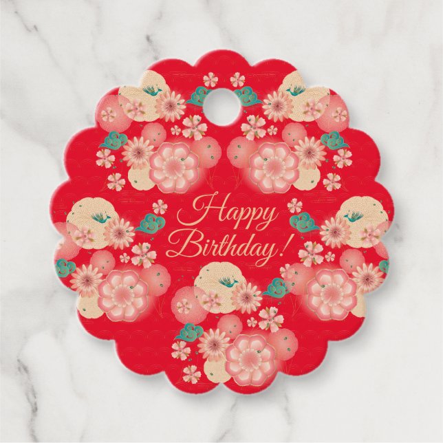 Étiquettes Cadeau Joyeux Anniversaire - Jardin des fleurs de pêche p (Devant)