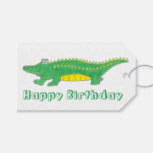 Étiquettes-cadeau Joyeux Anniversaire Jaune Alligator Vert Crocodile
