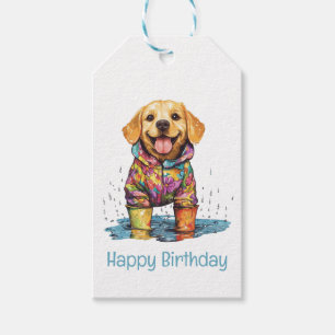 Étiquettes-cadeau Joyeux Anniversaire Labrador Retriever Flaque d'Ea
