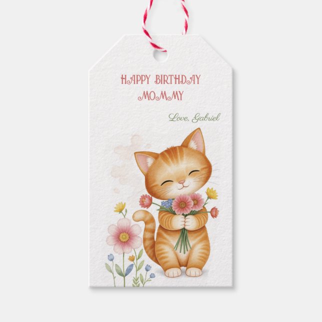 Étiquettes-cadeau Joyeux anniversaire maman chaton (Devant)