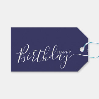 Étiquettes-cadeau Joyeux anniversaire Marine Bleu Blanc Moderne