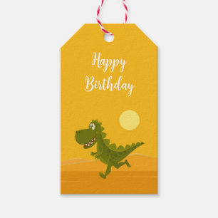 Étiquettes-cadeau Joyeux Anniversaire mignon Coureur Dino Dinosaur