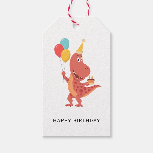 Étiquettes-cadeau Joyeux anniversaire mignonne Dinosaur fête de ball (Devant)