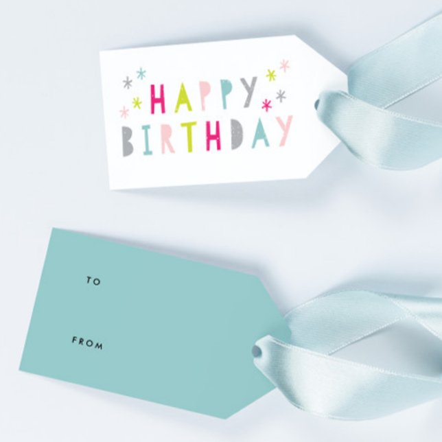 Étiquettes-cadeau Joyeux Anniversaire Moderne Coloré (Modern colorful hand -drawn type kids happy birthday gift tags.)