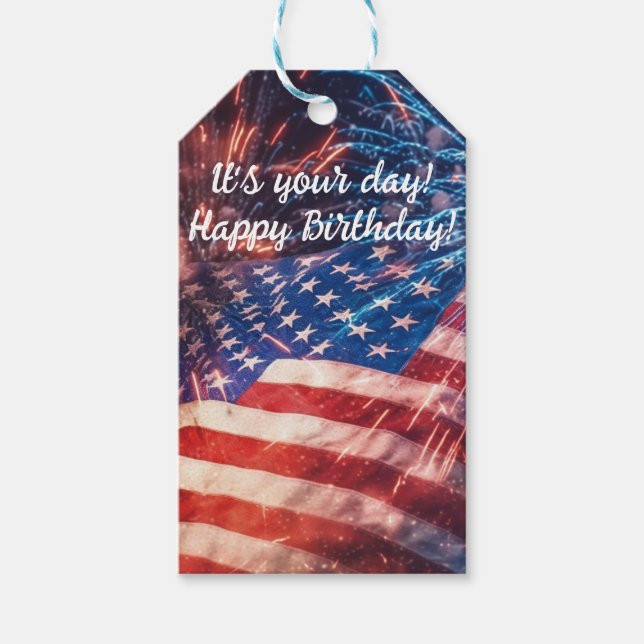 Étiquettes-cadeau Joyeux anniversaire patriotique (Devant)