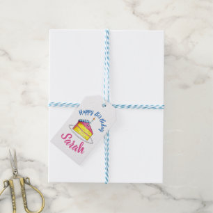 Étiquettes-cadeau Joyeux anniversaire Pink Cake Slice Candle Anniver