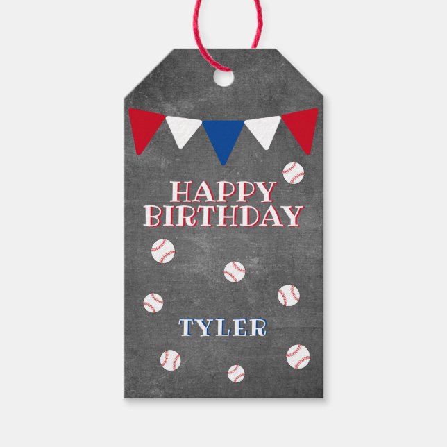 Étiquettes-cadeau Joyeux anniversaire pour les enfants de baseball m (Devant)