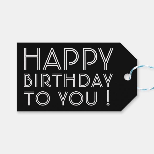 Étiquettes-cadeau "Joyeux Anniversaire Pour Vous !" Noir & Blanc (Devant (Horizontal))