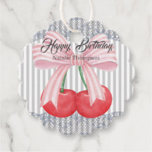 Joyeux anniversaire Pretty Cherries bleu rayures p