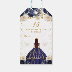 Étiquettes-cadeau Joyeux Anniversaire Princesse Fleurie Bleu Marine
