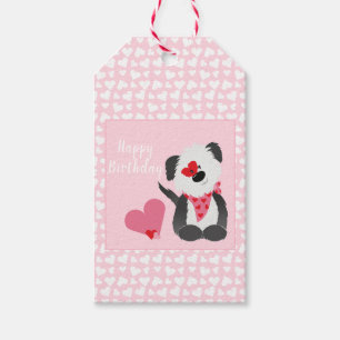 Étiquettes-cadeau Joyeux anniversaire Puppy Heart Motif rose