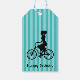 Étiquettes-cadeau Joyeux Anniversaire Retro Girl Bike Rider