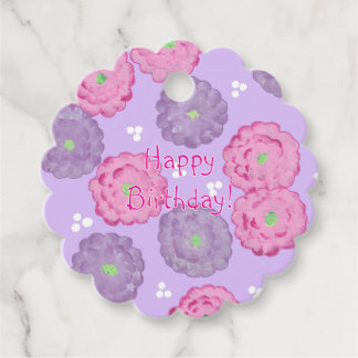Étiquettes Cadeau Joyeux anniversaire rose et violet Fleurs Tags cad
