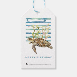 Étiquettes-cadeau Joyeux Anniversaire, Tortue de mer Tags cadeaux