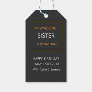Étiquettes-cadeau Joyeux anniversaire, typographie blanc et orange