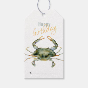 Étiquettes-cadeau Joyeux Anniversaire, Vie Marine, Crabe, Plage