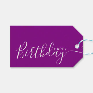 Étiquettes-cadeau Joyeux anniversaire violet blanc moderne