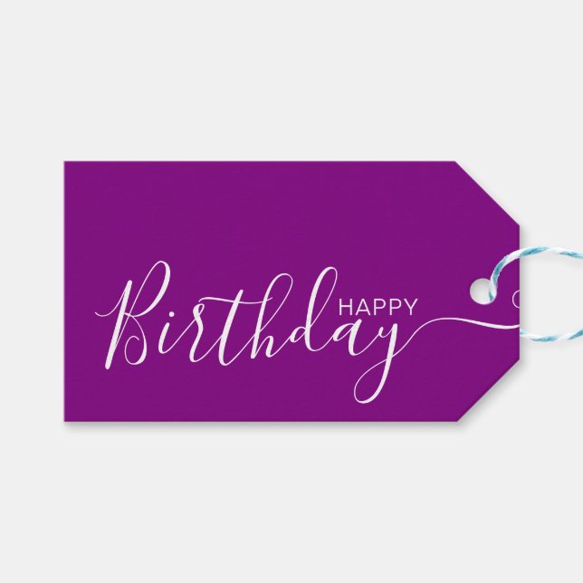 Étiquettes-cadeau Joyeux anniversaire violet blanc moderne (Devant (Horizontal))