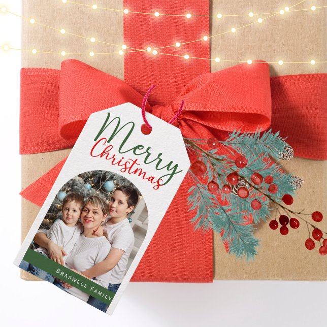 Étiquettes-cadeau Joyeux Arche de Noël Photo Famille Moden (Créateur téléchargé)