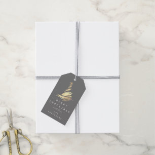Étiquettes-cadeau Joyeux au nom de Noël de Noël Gold ArbreGris