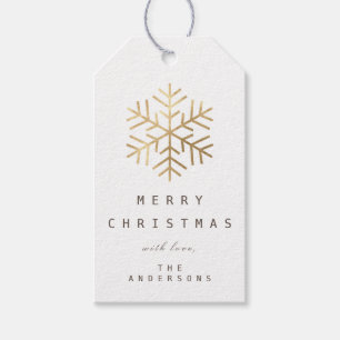Étiquettes-cadeau Joyeux aux flocons de neige d'or blanc d'étiquett