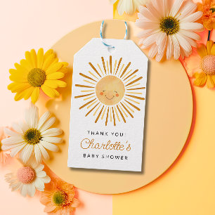 Étiquettes-cadeau Joyeux Baby shower solaire Jaune Merci