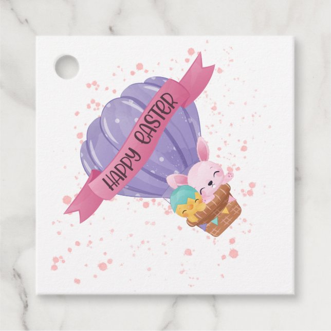 Étiquettes Cadeau Joyeux ballon à air chaud de Pâques (Devant)