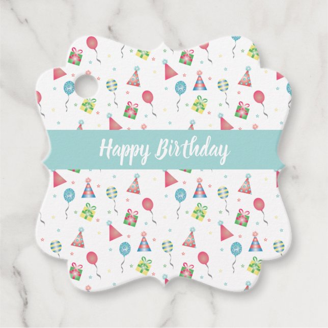 Étiquettes Cadeau Joyeux Ballons de fête d'anniversaire Motif Casque (Devant)