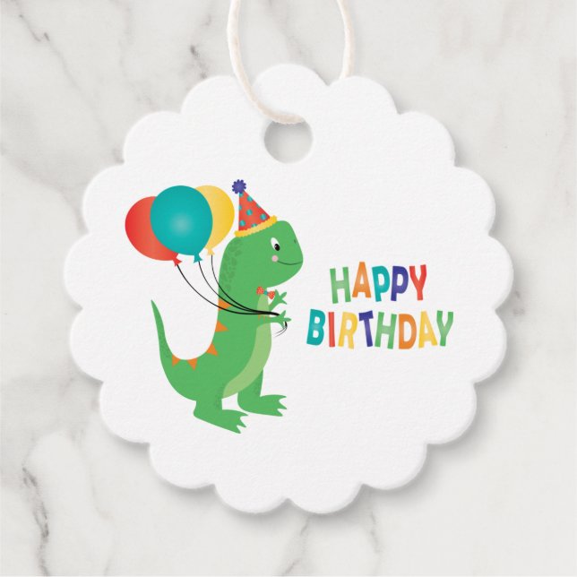 Étiquettes Cadeau Joyeux Ballons Dinosaures Anniversaire (Devant)