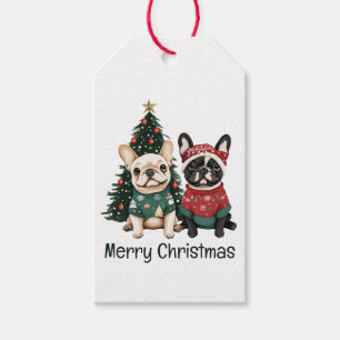 Étiquettes-cadeau Joyeux Buldogs français de Noël