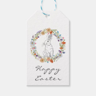 Étiquettes-cadeau Joyeux Bunny de Pâques aquarelles Boho Fleurs sauv