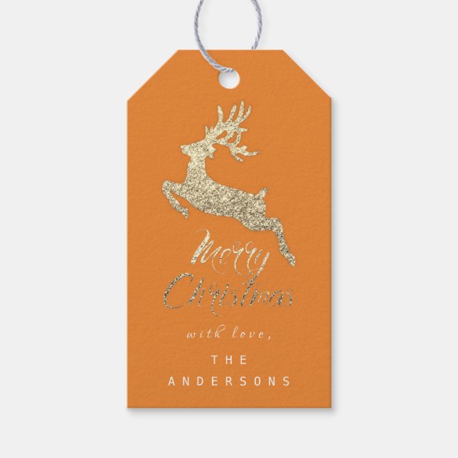 Étiquettes-cadeau Joyeux cadeau de Noël à Script Gold Grey Orange (Devant)