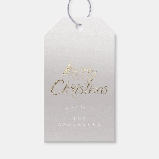 Étiquettes-cadeau Joyeux cadeau de Noël à Script Or Ombre gris Lux (Devant)