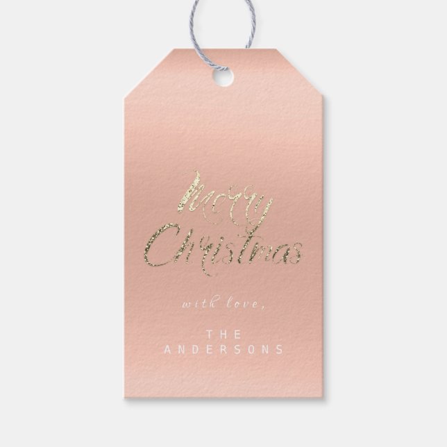 Étiquettes-cadeau Joyeux cadeau de Noël pour Script de Corail Or Pêc (Devant)