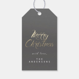 Étiquettes-cadeau Joyeux cadeau de Noël pour Script Gold Grey Graphi