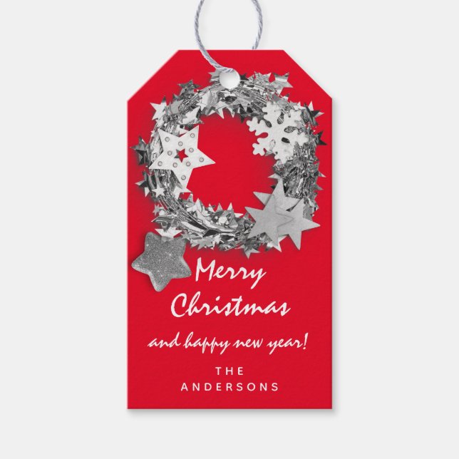 Étiquettes-cadeau Joyeux cadeau de vacances Bonne nouvelle année Gri (Devant)