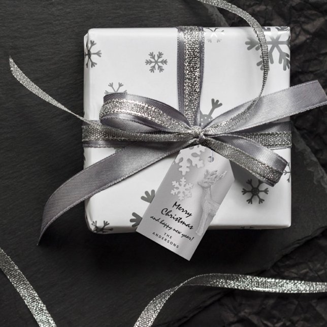 Étiquettes-cadeau Joyeux cadeau de vacances Joyeux Nouvel An Cerf Ar (Merry To Holiday Gift Happy New Year Deer Silver Gift Tags)