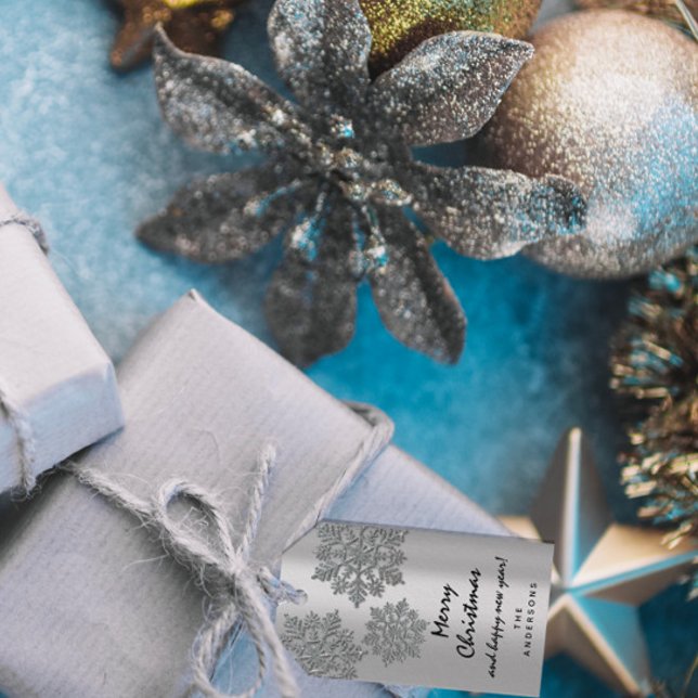 Étiquettes-cadeau Joyeux cadeau de vacances Joyeux Nouvel An neige a (Merry To Holiday Gift Happy New Year Snow Silver Gift Tags)