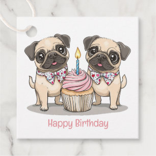 Étiquettes Cadeau Joyeux Carlin d'anniversaire Chiens Cupcake